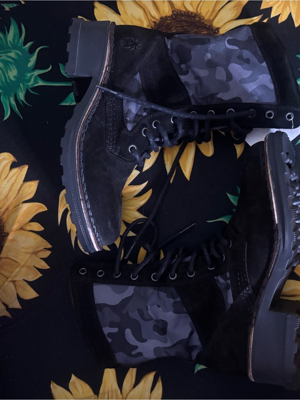 Fly London Black Camouflage Panel Lace-Up Combat Boots